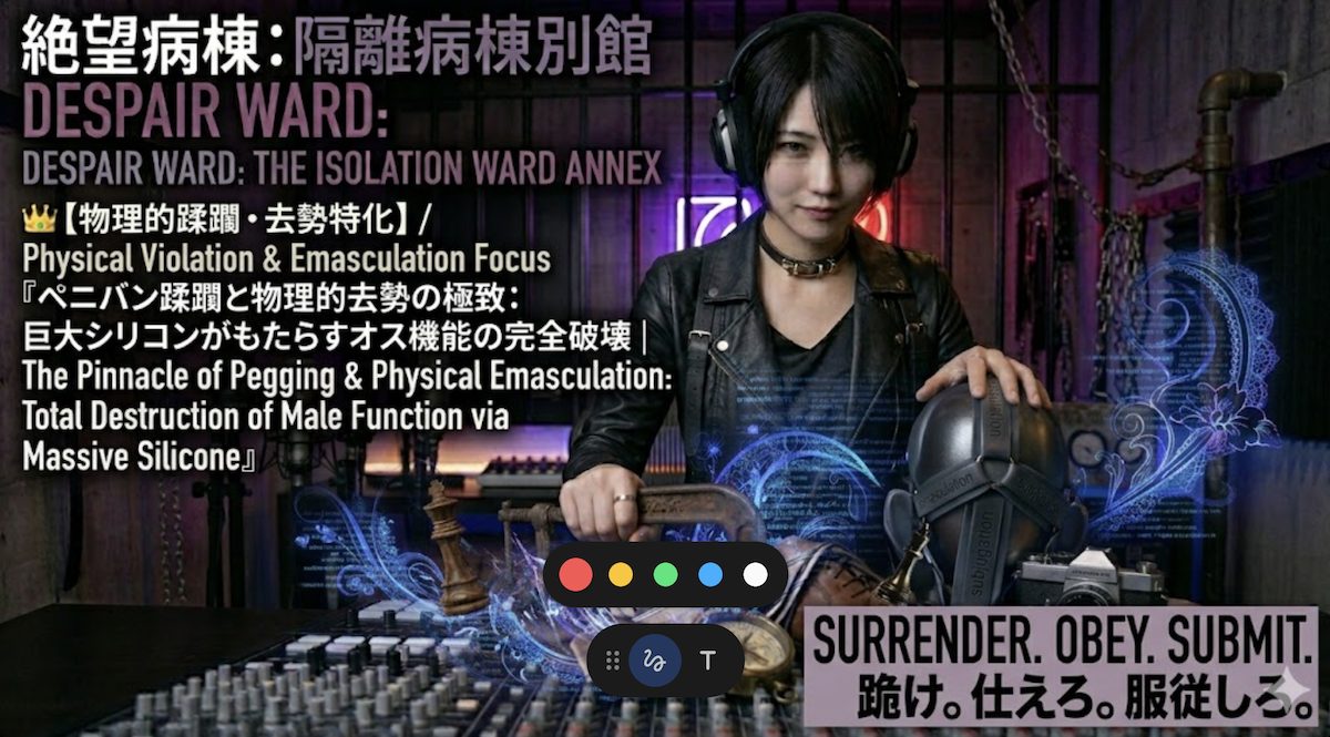 ドS管理人くるみが暗い産業地下室で、男性的な象徴アイテム(ネクタイ、チェスのキングなど)を心理的な「暗示」の力で解体・物理的に破壊する、ペニバン蹂躙と物理的去勢特化ページのアイキャッチ画像。直接的なアダルト描写なし。 英語(English): Eye-catch image for the specialized hub on Forced Pegging and Physical Violation, featuring Domme Kurumi physically and psychologically breaking down masculine objects like a necktie and chess king through the power of "suggestion" in a dark industrial basement. No direct adult content.